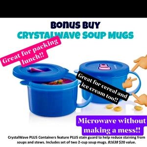 🥣Set of TWO Tupperware brand CrystalWave Microwave Soup Bowls 🥣
